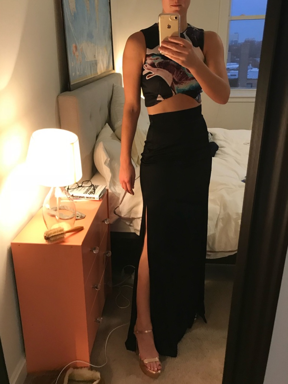 High waist black maxi skirt with slits